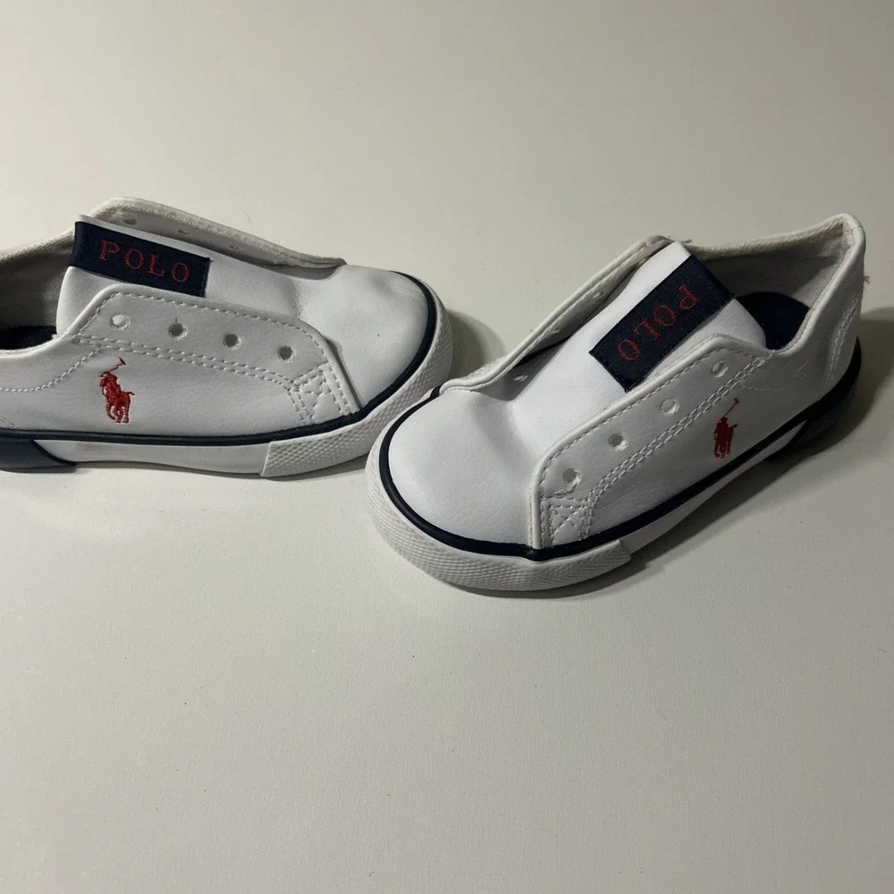 Polo Ralph Lauren Kids White Slip On Sneakers w/ Logo Size 7 (toddler). No Laces